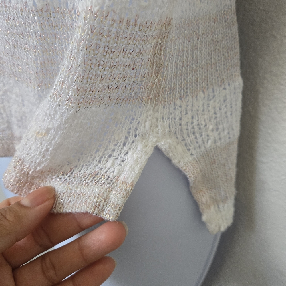 Y2K Aeropostale White Cream Striped Knit Sheer Lace Up Top Blouse - Picture 10 of 10